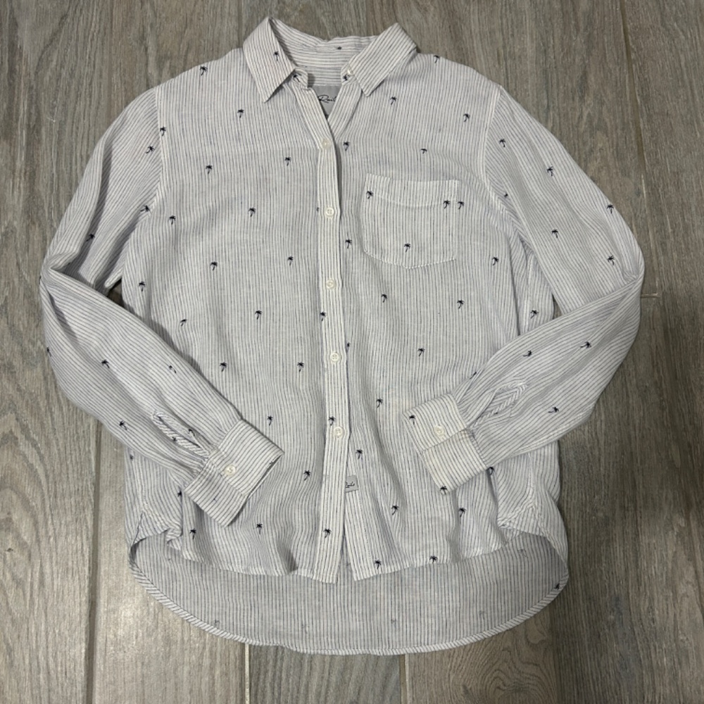 Women's Rails Charlie Mini Palms Royal Blue Stripe Cotton Button Down - XS - Picture 8 of 11